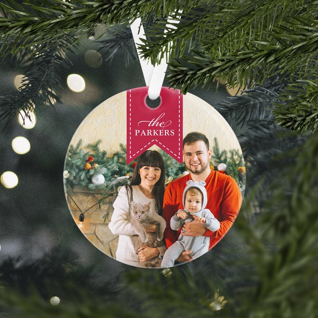 Red Ribbon | Personalised Holiday Photo Ornament (Creator Uploaded)