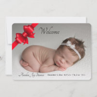 Red Ribbon Photo Birth Announcement