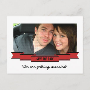 Red Ribbon Photo Save the Date Postcard