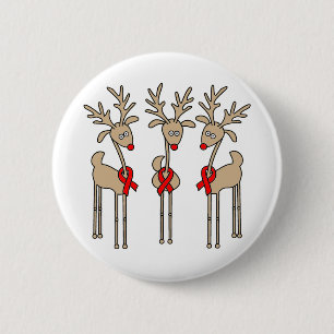 Red Ribbon Reindeer - AIDS & HIV 6 Cm Round Badge