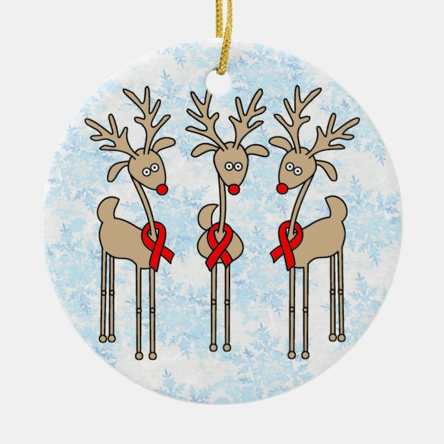 Red Ribbon Reindeer (Heart Disease & Stroke) Ceramic Tree Decoration (Front)
