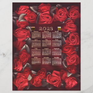 Red Ribbon Roses Border 2023 Calendar Letter Size