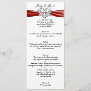Red Ribbon Silver Swans Menu Card