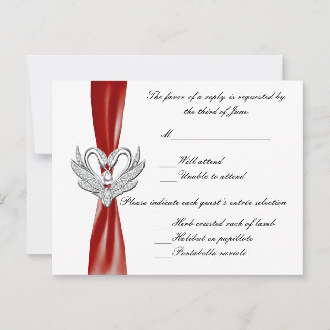 Red Ribbon Silver Swans Response Card (Front)