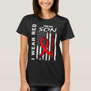 Red Ribbon Son Heart Disease Awareness American Fl T-Shirt