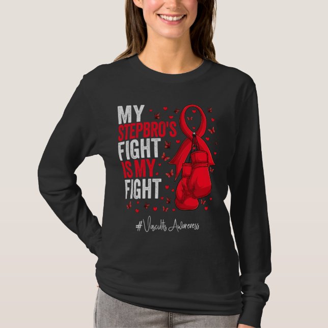 Red Ribbon Stepbrother Vasculitis Awareness T-Shirt (Front)