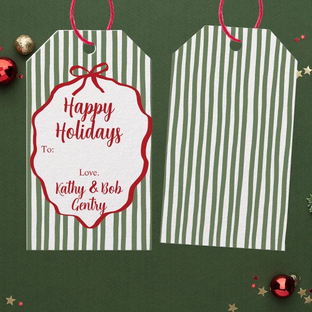 Red Ribbon Striped Custom Holiday Gift Tag (Creator Uploaded)