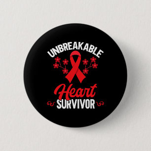 Red Ribbon Unbreakable Heart Warrior Heart Disease 6 Cm Round Badge