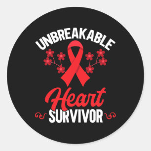 Red Ribbon Unbreakable Heart Warrior Heart Disease Classic Round Sticker