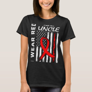 Red Ribbon Uncle Heart Disease Awareness American  T-Shirt
