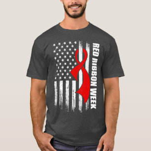 Red Ribbon Week American Flag Vintage Distressed T-Shirt