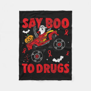 Red Ribbon Week Awareness Halloween Say Boo To Fleece Blanket