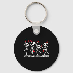 Red Ribbon Week Awareness Skeleton Halloween Women Key Ring