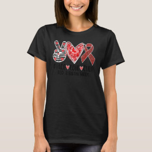 Red Ribbon Week Awareness Wear Red Peace Love Cure T-Shirt