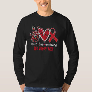 Red Ribbon Week Awareness Wear Red Peace Love Cure T-Shirt