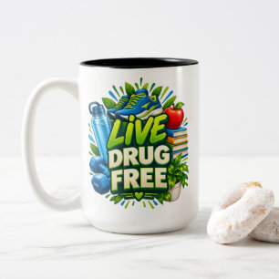 Red Ribbon Week Live Drug Free School Spirit Two-Tone Coffee Mug