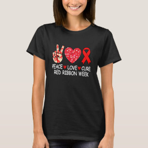 Red Ribbon Week Peace Love Cure Awareness Kids Boy T-Shirt