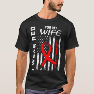Red Ribbon Wife Heart Disease Awareness USA Flag H T-Shirt
