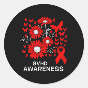 Red Ribbon With Daisy Flower Gvhd Awareness Classic Round Sticker