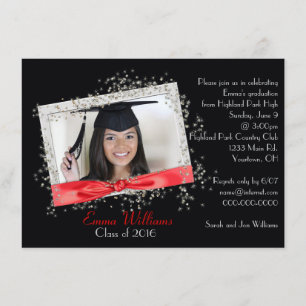 Red Ribbon with Glitter Graduation Invitation