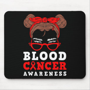 Red Ribbon Woman Messy Hair Blood Cancer Awareness Mouse Pad
