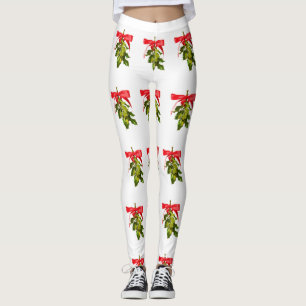 red ribboned mistletoe leggings