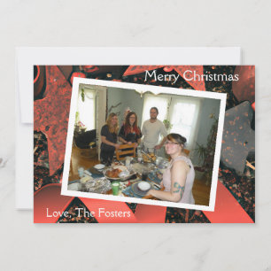 Red Ribbons and Wood Stars Country Christmas Photo Holiday Card