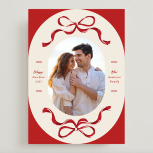 Red Ribbons Happy New Year 2025 Photo Holiday Card