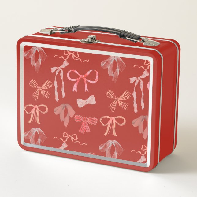 Red Ribbons Metal Lunch Box  (Front)
