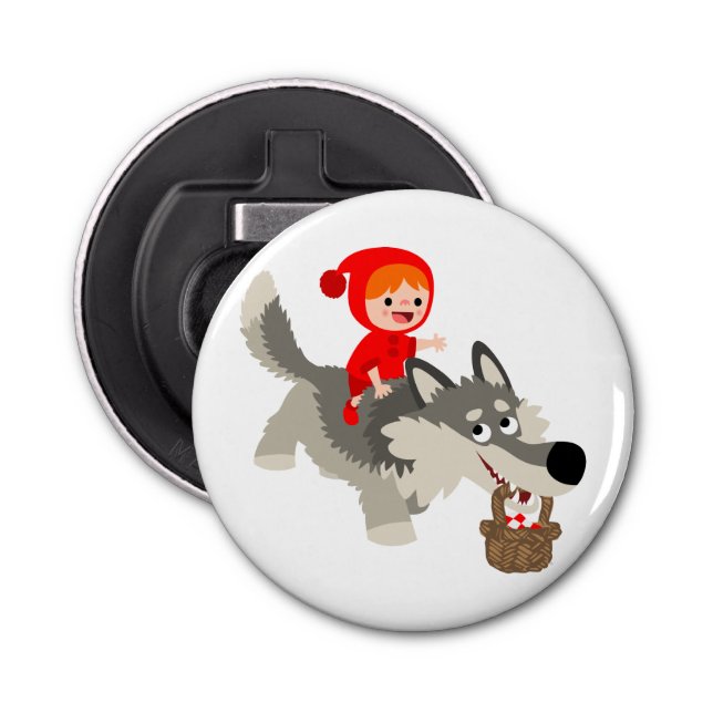 Red Riding Hood And The Wolf Button Bottle Opener (Front)