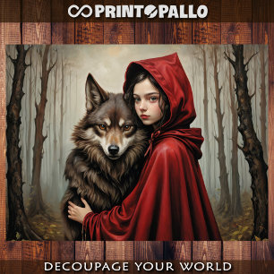 Red riding hood and truth about wolf - Decoupage Wrapping Paper Sheet