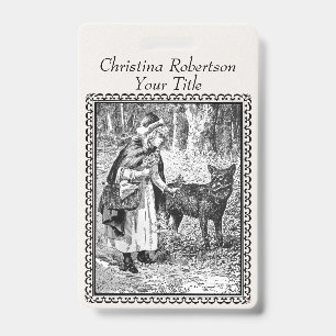 Red Riding Hood Black White Illustration Frame ID Badge