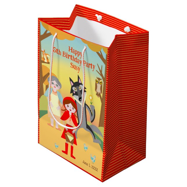 Red Riding Hood Girl Birthday Party Medium Gift Bag (Front Angled)