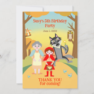 Red Riding Hood Girl Birthday Party Thank You Card