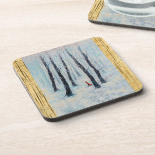 Red Riding Hood-like figure in a winter forest Coaster