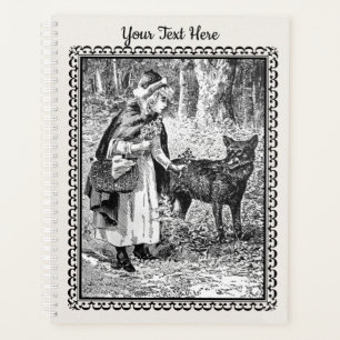 Red Riding Hood Vintage Black White Framed Drawing Planner