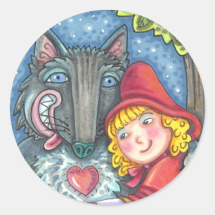 RED RIDING HOOD, WOLVES NEED HUGS TOO VALENTINE CLASSIC ROUND STICKER