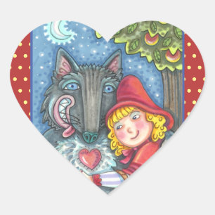 RED RIDING HOOD, WOLVES NEED HUGS TOO VALENTINE HEART STICKER