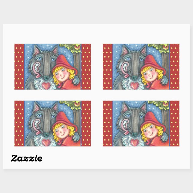 RED RIDING HOOD, WOLVES NEED HUGS TOO VALENTINE RECTANGULAR STICKER (Sheet)
