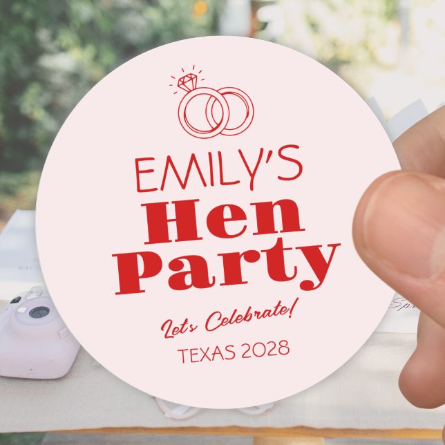 Red Rings Hen Party Classic Round Sticker (Creator Uploaded)