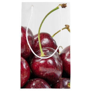 red ripe cherry macro small gift bag