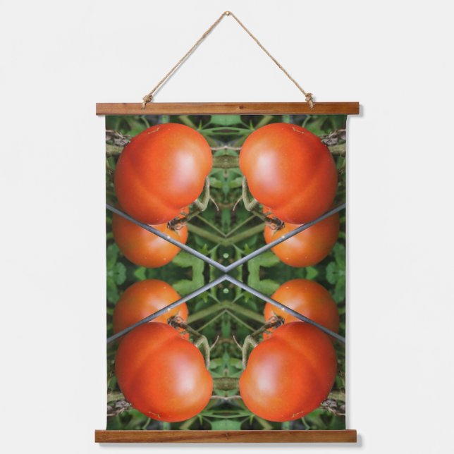 Red Ripe Garden Tomatoes On The Vine Abstract Hanging Tapestry (Front)