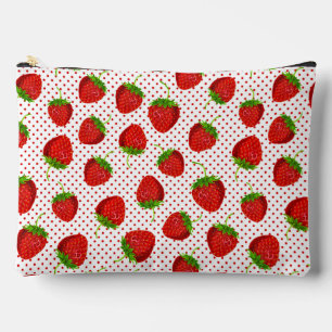 Red Ripe Strawberry and Dots Pattern Accessory Pouch