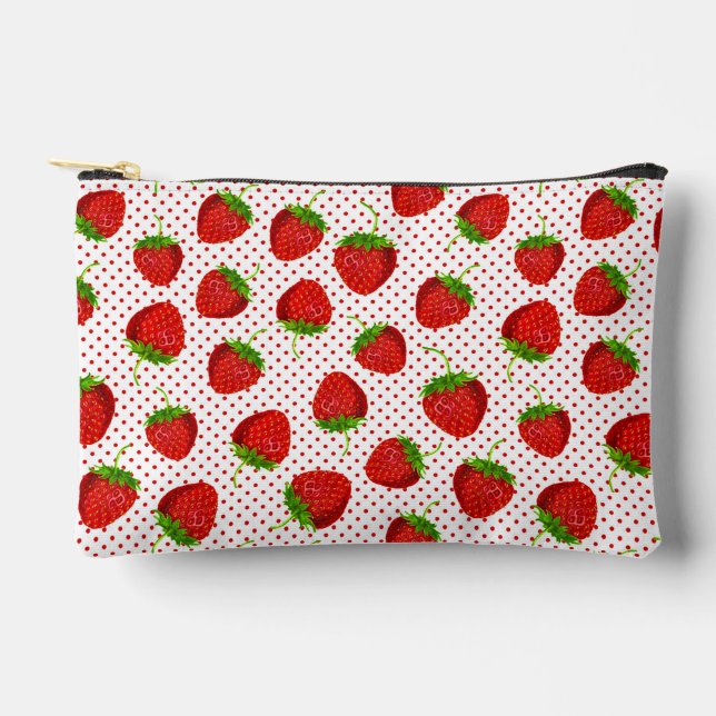 Red Ripe Strawberry and Dots Pattern  Accessory Pouch (Front)