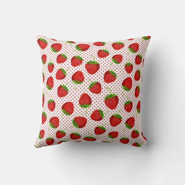 Red Ripe Strawberry and Dots Pattern  Cushion (Back)