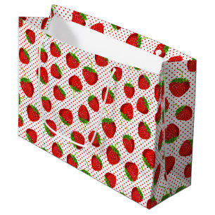 Red Ripe Strawberry and Dots Pattern Large Gift Bag