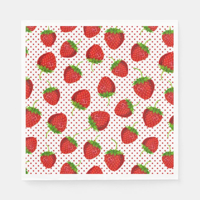 Red Ripe Strawberry and Dots Pattern Napkin (Front)