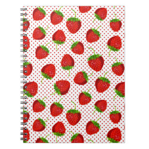 Red Ripe Strawberry and Dots Pattern Notebook