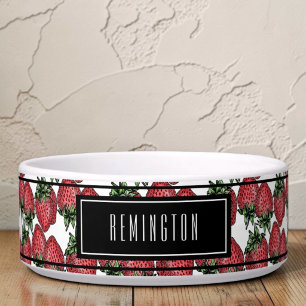 Red Ripe Strawberry Pattern Custom Pet Name  Bowl