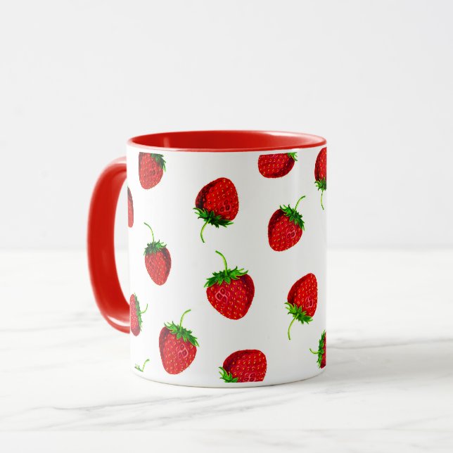 Red Ripe Strawberry Pattern Mug (Front Left)